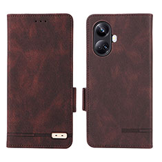 Leather Case Stands Flip Cover Holder L06Z for Realme 10 Pro+ Plus 5G Brown