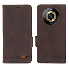 Leather Case Stands Flip Cover Holder L06Z for Realme Narzo 60 Pro 5G Brown