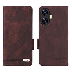 Leather Case Stands Flip Cover Holder L06Z for Realme Narzo N55 Brown