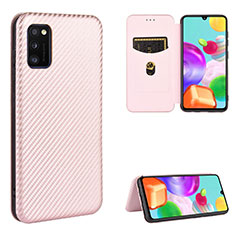Leather Case Stands Flip Cover Holder L06Z for Samsung Galaxy A41 Rose Gold