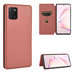 Leather Case Stands Flip Cover Holder L06Z for Samsung Galaxy A81 Brown