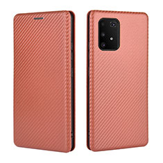 Leather Case Stands Flip Cover Holder L06Z for Samsung Galaxy A91 Brown