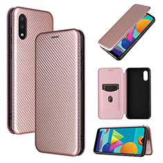 Leather Case Stands Flip Cover Holder L06Z for Samsung Galaxy M02 Rose Gold