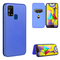 Leather Case Stands Flip Cover Holder L06Z for Samsung Galaxy M21s Blue