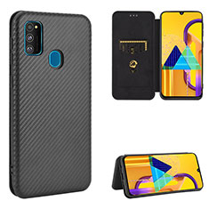 Leather Case Stands Flip Cover Holder L06Z for Samsung Galaxy M30s Black