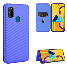 Leather Case Stands Flip Cover Holder L06Z for Samsung Galaxy M30s Blue
