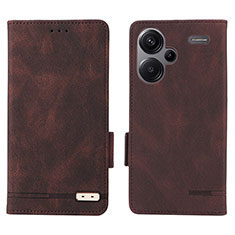 Leather Case Stands Flip Cover Holder L06Z for Xiaomi Redmi Note 13 Pro+ Plus 5G Brown