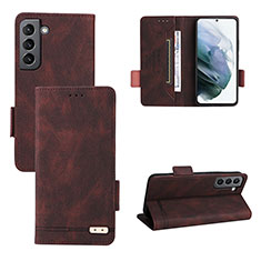 Leather Case Stands Flip Cover Holder L07Z for Samsung Galaxy S22 5G Brown