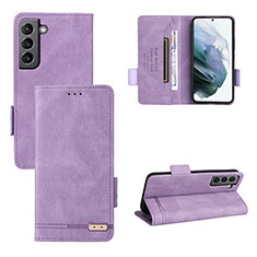 Leather Case Stands Flip Cover Holder L07Z for Samsung Galaxy S22 5G Purple