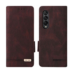 Leather Case Stands Flip Cover Holder L07Z for Samsung Galaxy Z Fold4 5G Brown