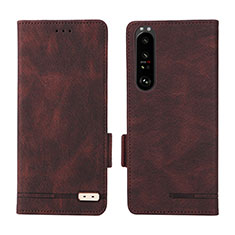 Leather Case Stands Flip Cover Holder L07Z for Sony Xperia 1 III Brown