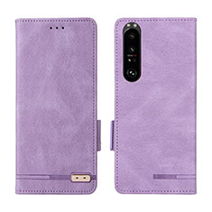 Leather Case Stands Flip Cover Holder L07Z for Sony Xperia 1 III Purple