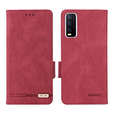 Leather Case Stands Flip Cover Holder L07Z for Vivo Y20 Red