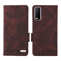 Leather Case Stands Flip Cover Holder L07Z for Vivo Y20s Brown