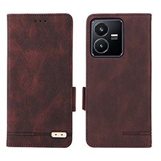 Leather Case Stands Flip Cover Holder L07Z for Vivo Y22s Brown