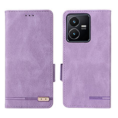 Leather Case Stands Flip Cover Holder L07Z for Vivo Y22s Purple