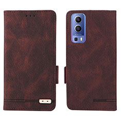 Leather Case Stands Flip Cover Holder L07Z for Vivo Y72 5G Brown