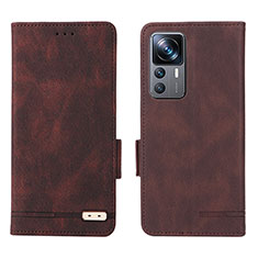 Leather Case Stands Flip Cover Holder L07Z for Xiaomi Mi 12T Pro 5G Brown