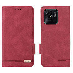 Leather Case Stands Flip Cover Holder L07Z for Xiaomi Redmi 10 Power Red