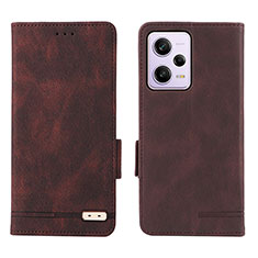 Leather Case Stands Flip Cover Holder L07Z for Xiaomi Redmi Note 12 Pro 5G Brown