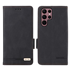 Leather Case Stands Flip Cover Holder L08Z for Samsung Galaxy S23 Ultra 5G Black