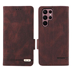 Leather Case Stands Flip Cover Holder L08Z for Samsung Galaxy S23 Ultra 5G Brown
