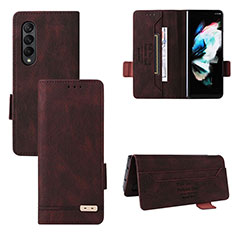 Leather Case Stands Flip Cover Holder L08Z for Samsung Galaxy Z Fold3 5G Brown