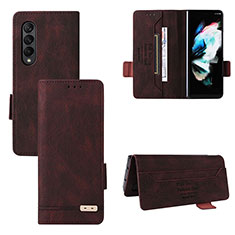 Leather Case Stands Flip Cover Holder L08Z for Samsung Galaxy Z Fold4 5G Brown