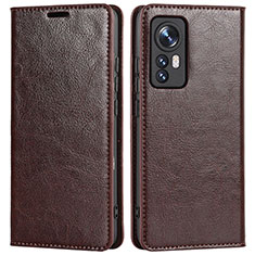 Leather Case Stands Flip Cover Holder L09 for Xiaomi Mi 12 5G Brown
