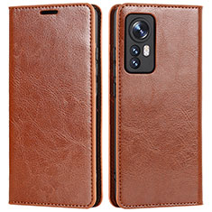 Leather Case Stands Flip Cover Holder L09 for Xiaomi Mi 12 5G Light Brown