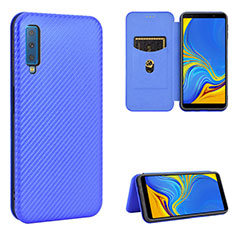 Leather Case Stands Flip Cover Holder L09Z for Samsung Galaxy A7 (2018) A750 Blue