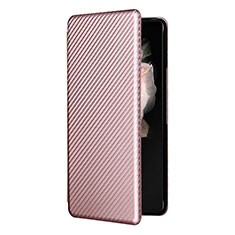 Leather Case Stands Flip Cover Holder L11Z for Samsung Galaxy Z Fold3 5G Rose Gold