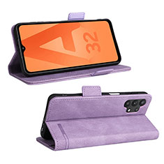 Leather Case Stands Flip Cover Holder L12Z for Samsung Galaxy M32 5G Purple