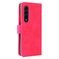 Leather Case Stands Flip Cover Holder L12Z for Samsung Galaxy Z Fold3 5G Hot Pink