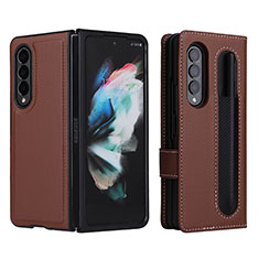 Leather Case Stands Flip Cover Holder L15Z for Samsung Galaxy Z Fold4 5G Brown
