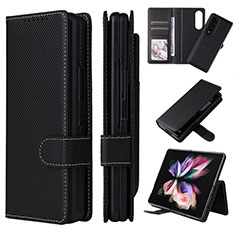 Leather Case Stands Flip Cover Holder L17Z for Samsung Galaxy Z Fold3 5G Black