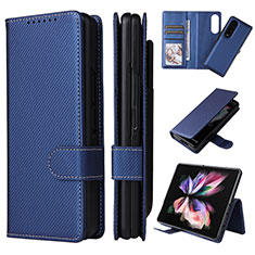 Leather Case Stands Flip Cover Holder L17Z for Samsung Galaxy Z Fold3 5G Blue