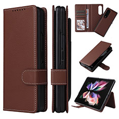 Leather Case Stands Flip Cover Holder L17Z for Samsung Galaxy Z Fold3 5G Brown