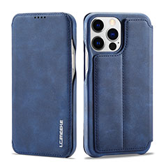 Leather Case Stands Flip Cover Holder LC1 for Apple iPhone 13 Pro Max Blue