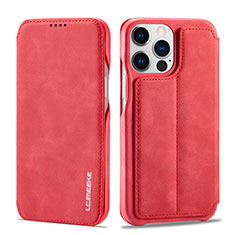Leather Case Stands Flip Cover Holder LC1 for Apple iPhone 13 Pro Max Red