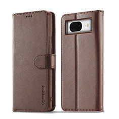Leather Case Stands Flip Cover Holder LC1 for Google Pixel 7a 5G Brown