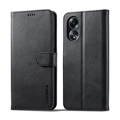Leather Case Stands Flip Cover Holder LC1 for Oppo A18 Black