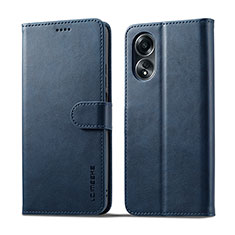 Leather Case Stands Flip Cover Holder LC1 for Oppo A18 Blue