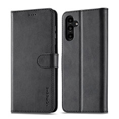 Leather Case Stands Flip Cover Holder LC1 for Samsung Galaxy A04s Black