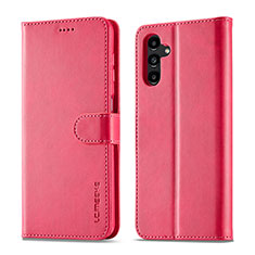 Leather Case Stands Flip Cover Holder LC1 for Samsung Galaxy A04s Hot Pink