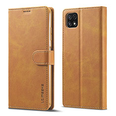 Leather Case Stands Flip Cover Holder LC1 for Samsung Galaxy A22s 5G Light Brown