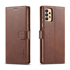 Leather Case Stands Flip Cover Holder LC1 for Samsung Galaxy A33 5G Brown