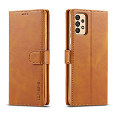 Leather Case Stands Flip Cover Holder LC1 for Samsung Galaxy A33 5G Light Brown
