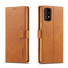 Leather Case Stands Flip Cover Holder LC1 for Samsung Galaxy A53 5G Light Brown