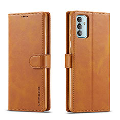 Leather Case Stands Flip Cover Holder LC1 for Samsung Galaxy F23 5G Light Brown